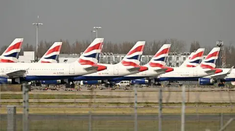 Getty Images Passenger aircraft operated by British Airways on the tarmac at London Heathrow Airport