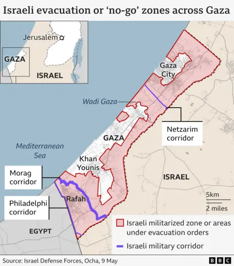 Map showing Israeli-designated evacuation areas or