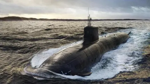 PA Media Image shows a mocked-up illustration of what an SSN-AUKUS submarine will look like